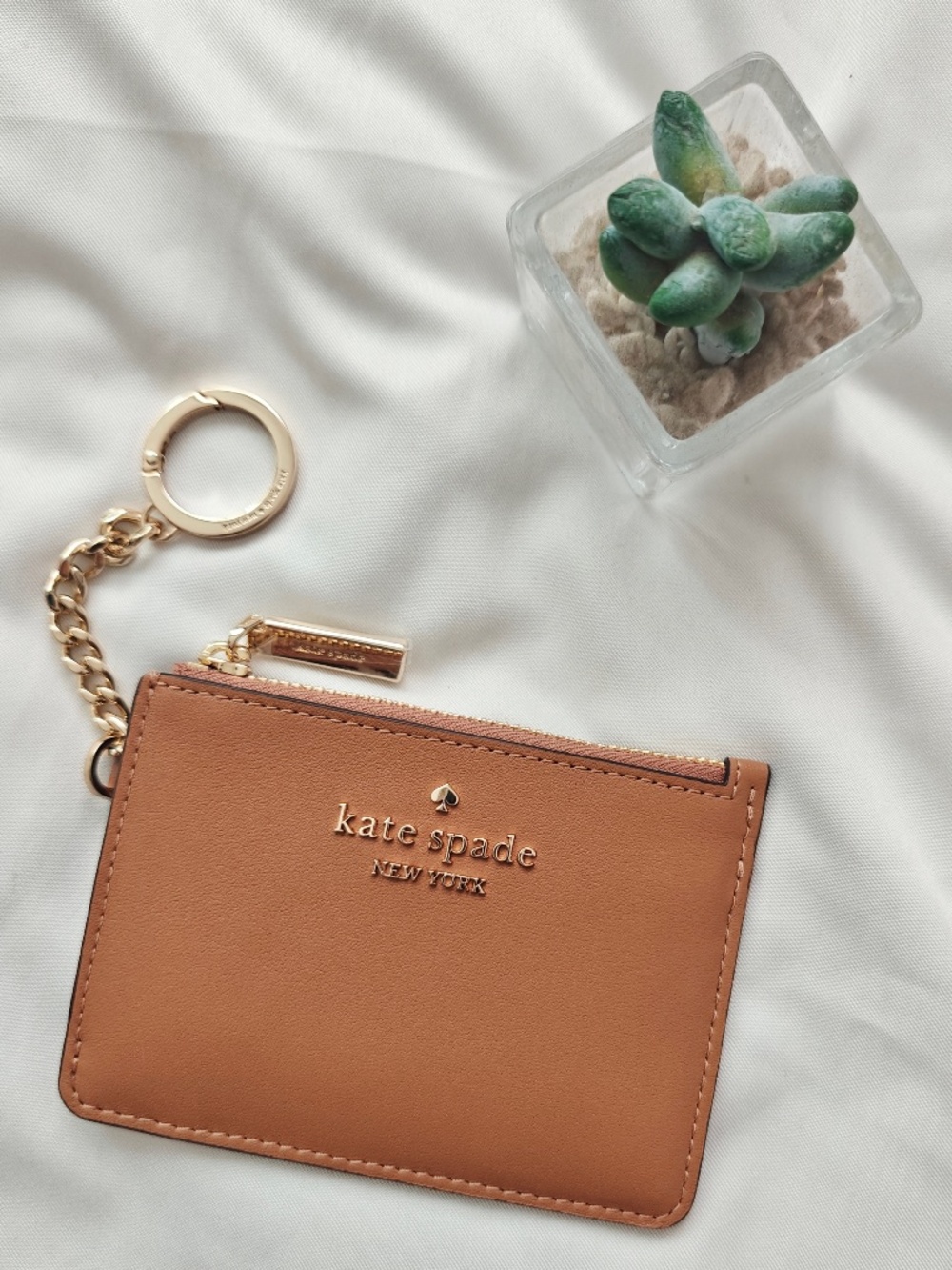 New Kate Spade Key Ring Leather Card Case /Holder Bungalow Brown KO539 $129